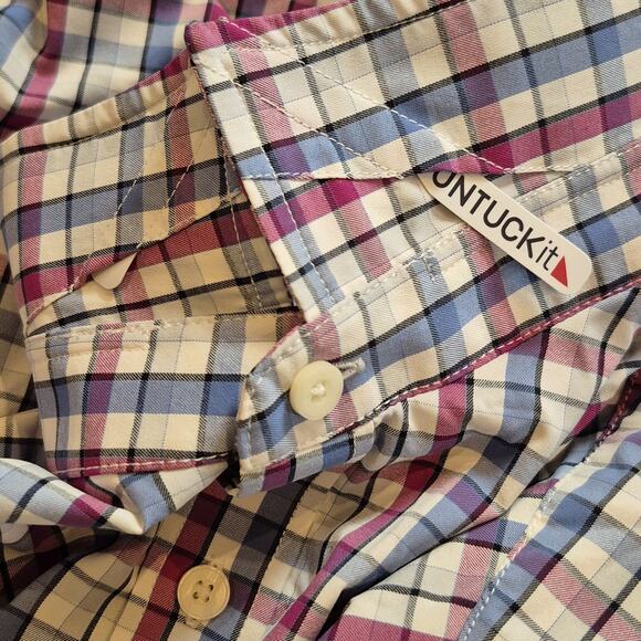 UNTUCKit Performance Button Up Shirt Men XL Pin Oak Plaid Reg Fit Stretch Wickin - Picture 4 of 11